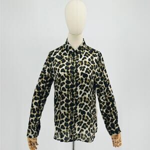 Vintage Y2K 7 For All Mankind Black Cream Leopard Print Satin Shirt